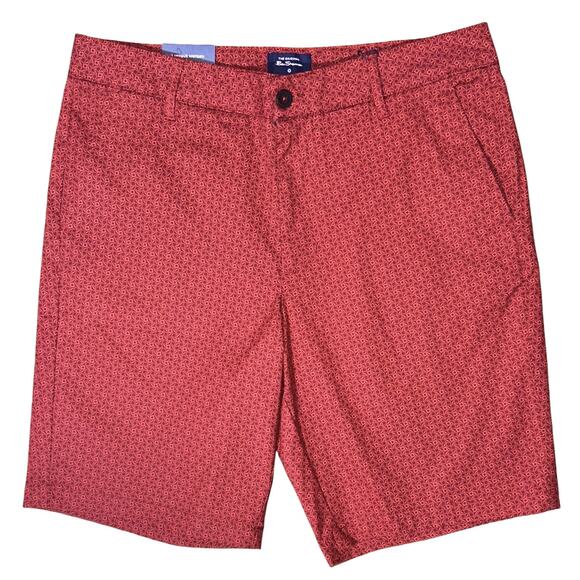 NWT Ben Sherman Regular Stretch Fit Geometric Print Red Shorts 33X9 - Picture 1 of 6